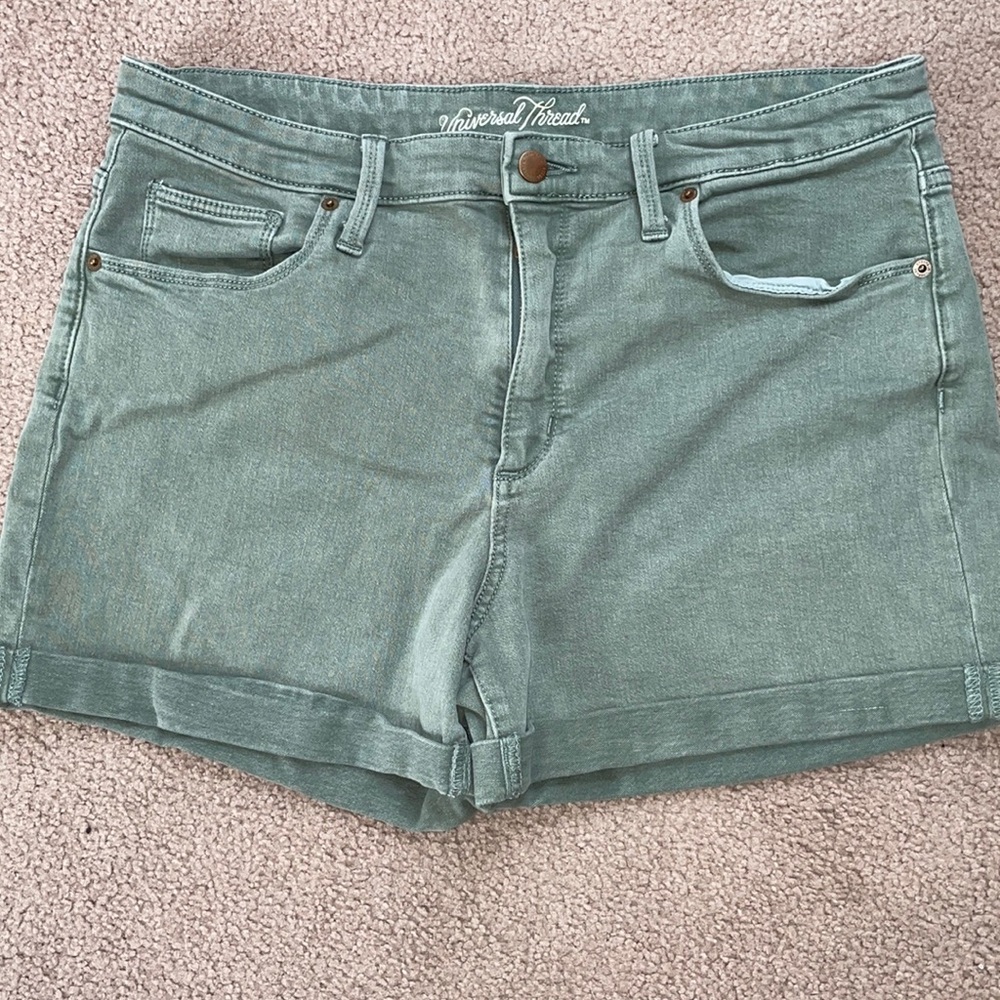 Green denim shorts